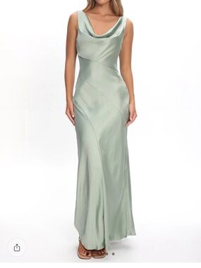 Selfie Leslie Sage Green Satin Cowl Neck Maxi Dress
